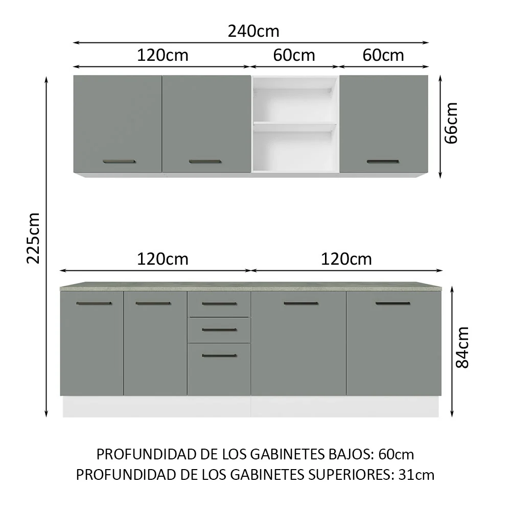 Combo completo de Cocina 240cm Blanco/Gris 60cm de Profundidad Agata Madesa 02 - Image 3
