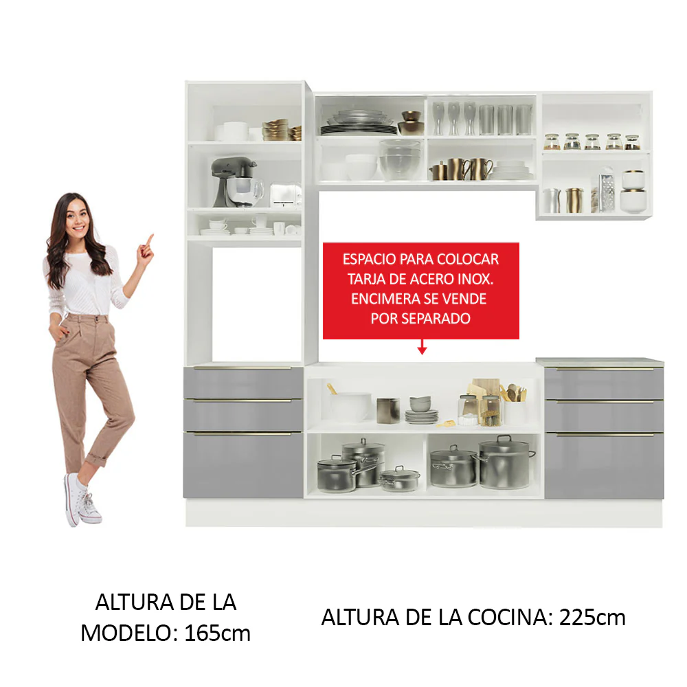 Combo completo de Cocina 240cm Blanco/Gris Lux Madesa 02 - Image 5