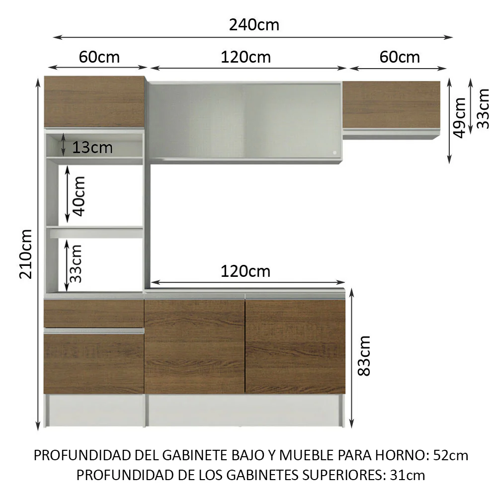 Combo completo de Cocina 240cm Blanco/Marrón Topazio 01 - Image 2
