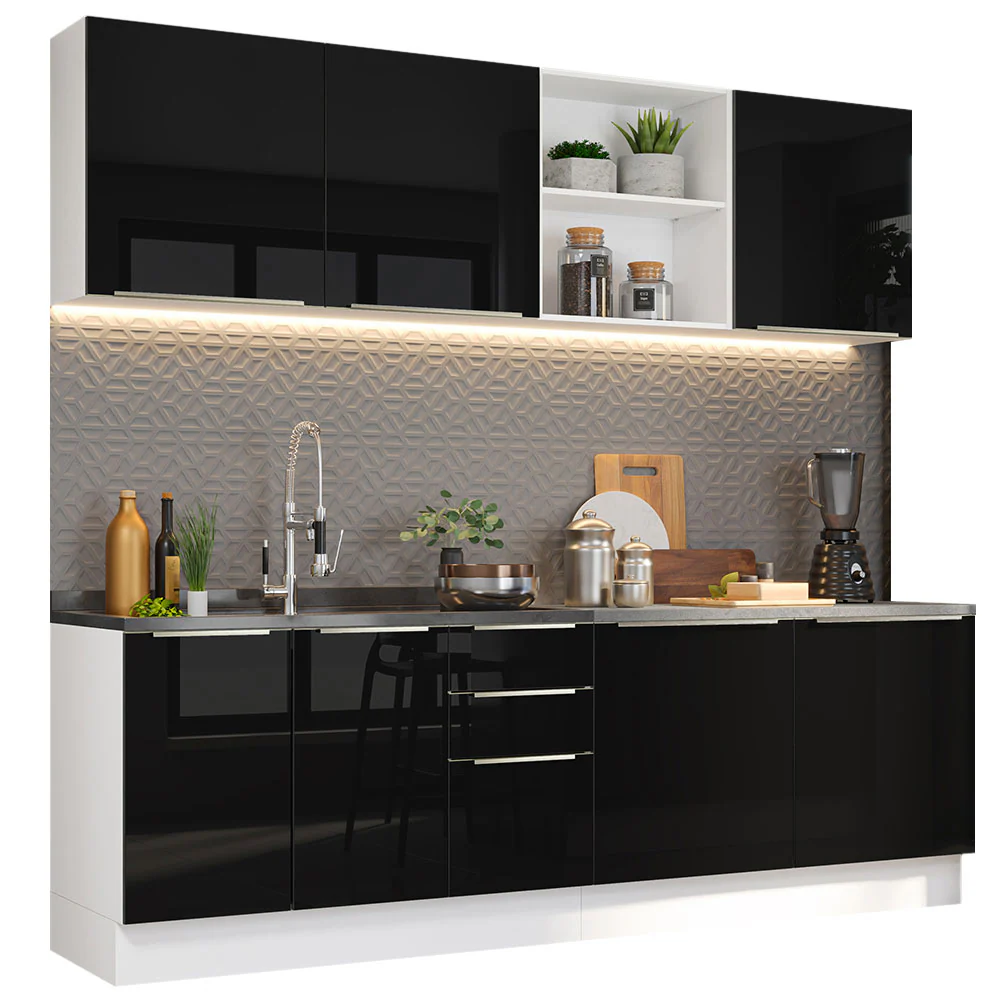 Combo completo de Cocina 240cm Blanco/Negro Lux Madesa 05 - Image 2