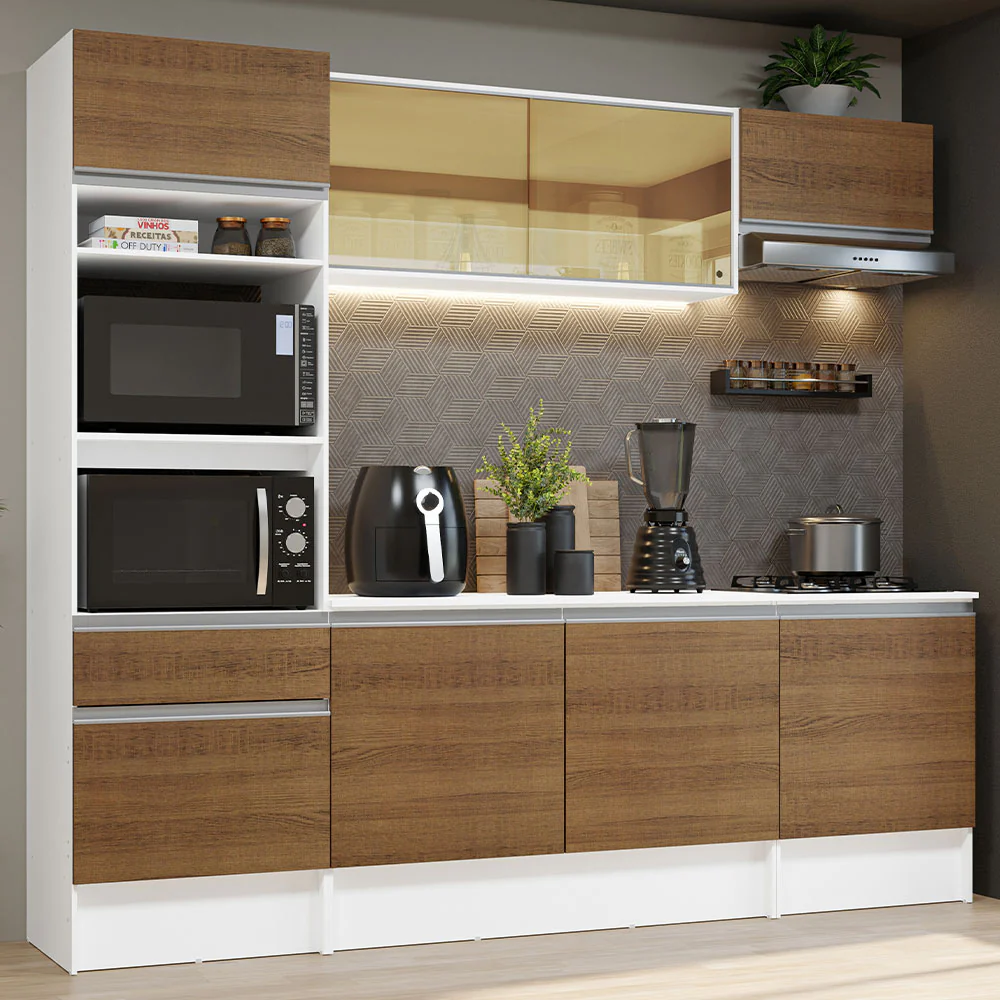 Combo completo de Cocina, 240cm, Diamante Blanco/Marrón