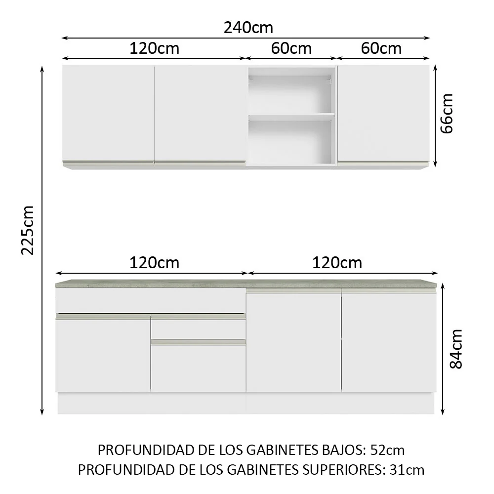 Combo completo de Cocina 240cm Glamy Madesa 06 - Blanco - Image 2