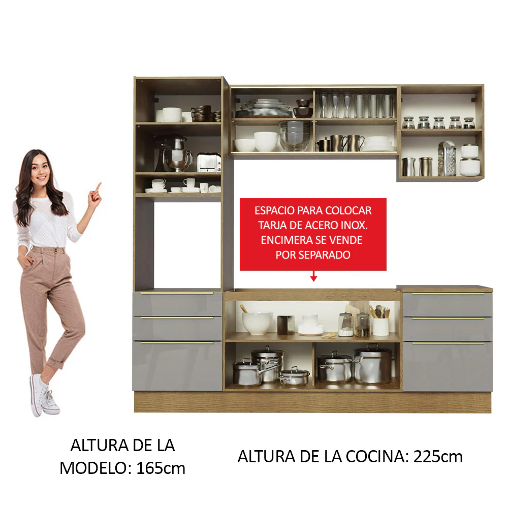 Combo completo de Cocina 240cm Marrón/Gris Lux Madesa 02 - Image 5