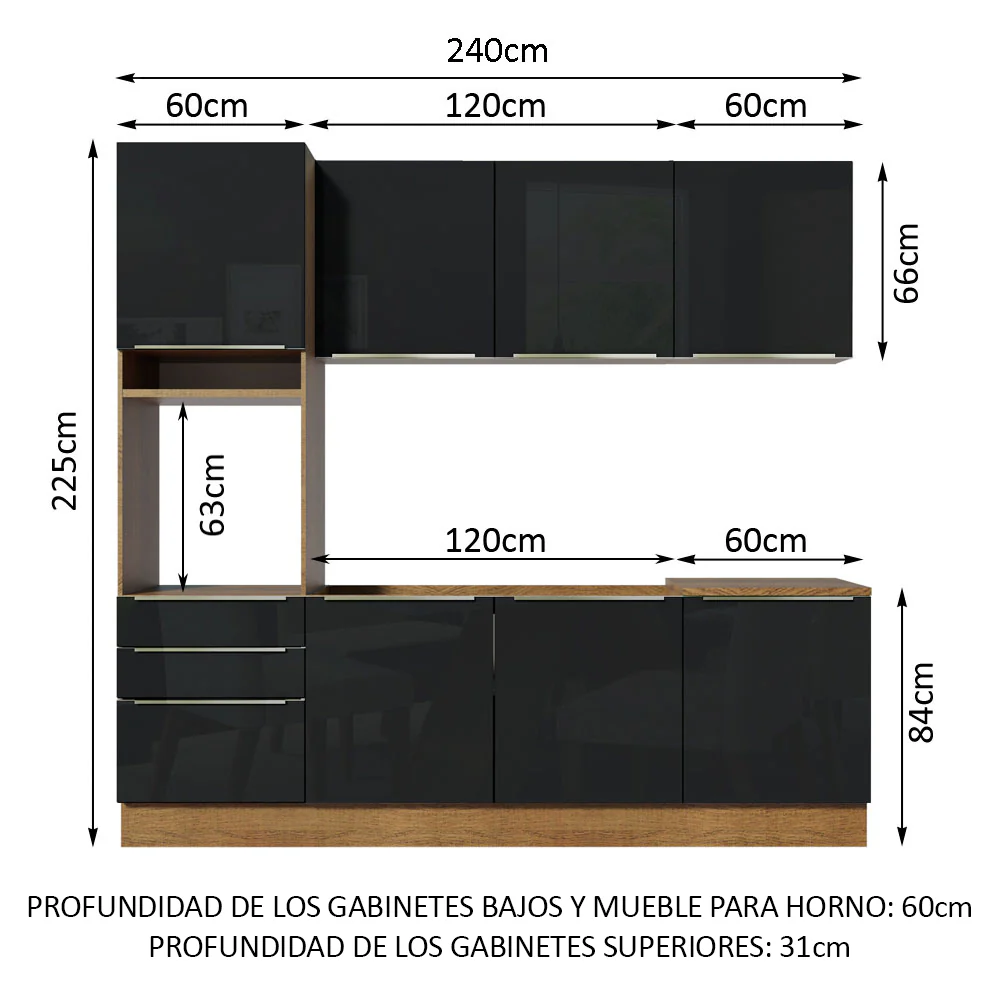 Combo completo de Cocina 240cm Marrón/Negro Lux Madesa 03 - Image 3
