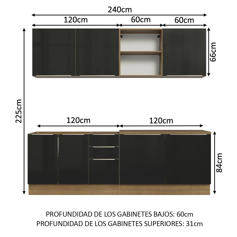 Combo completo de Cocina 240cm Marrón/Negro Lux Madesa 05 - Image 3
