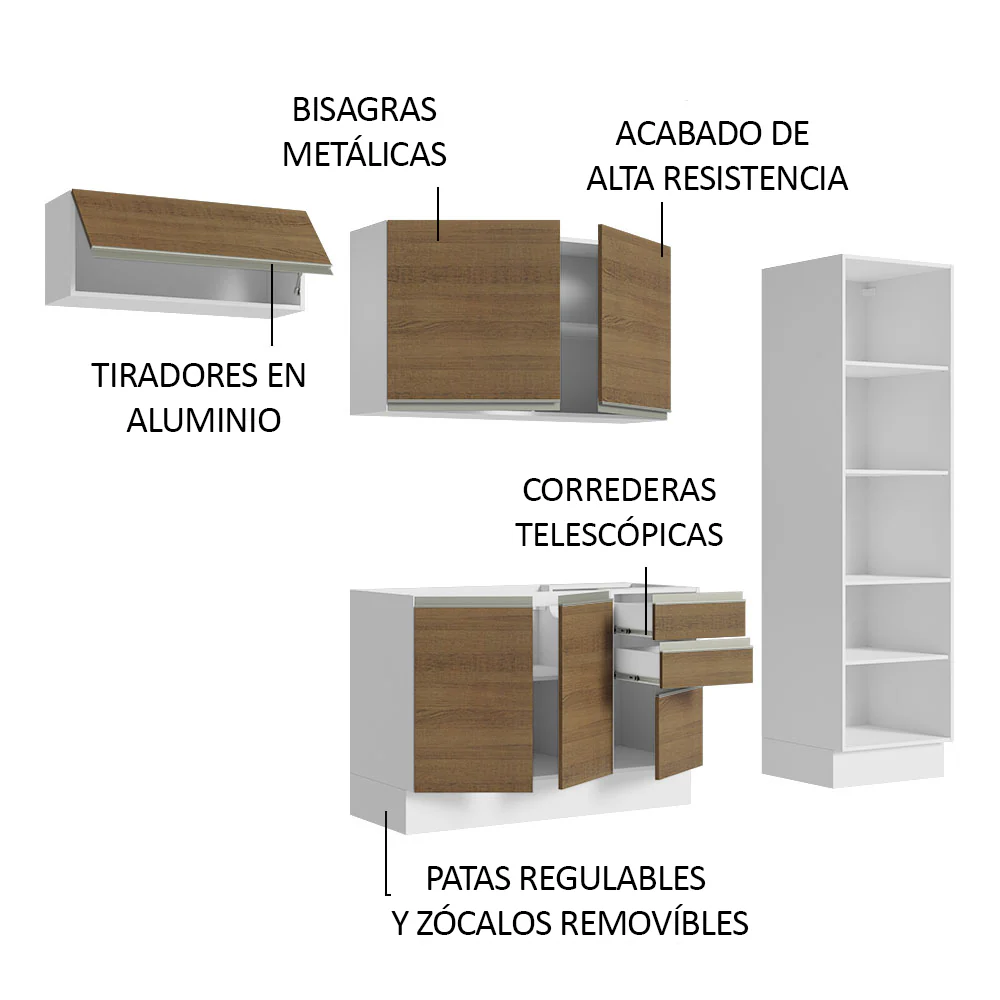 Combo Completo de Cocina 260 cm 100% MDF Blanco/Marrón Acordes Madesa 04 - Image 4