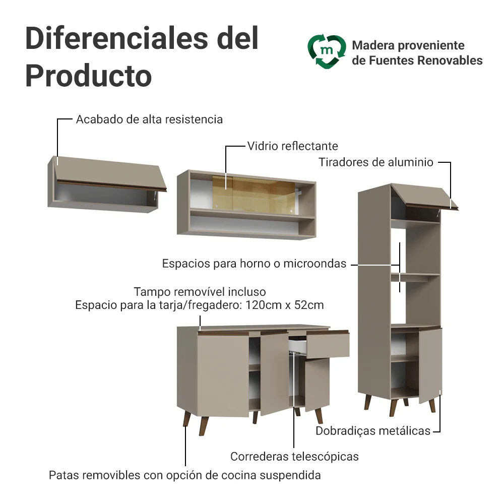 Combo completo de Cocina 260 cm Crema Nice Madesa 03 - Image 4