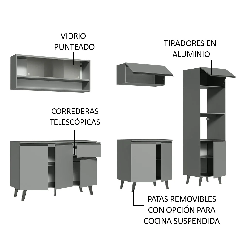 Combo Completo de Cocina 260 cm Gris Nice Madesa 07 - Image 4
