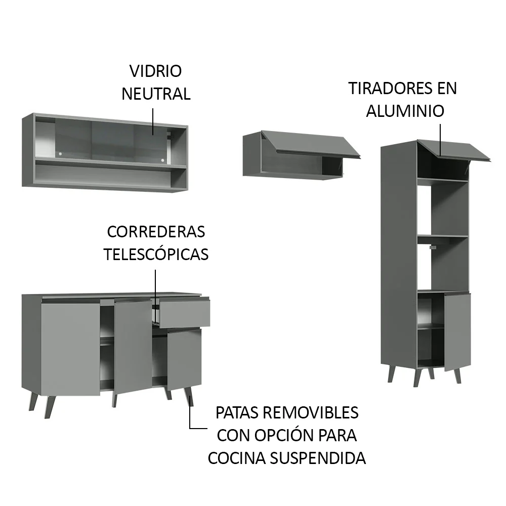 Combo Completo de Cocina 260 cm Gris Nice Madesa 08 - Image 4