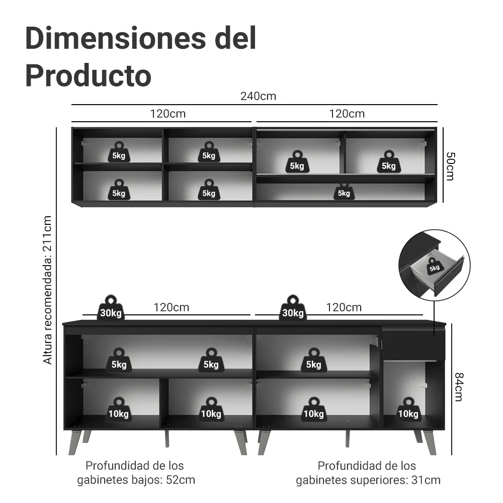 Combo completo de Cocina 260 cm Negro Nice Madesa 03 - Image 2