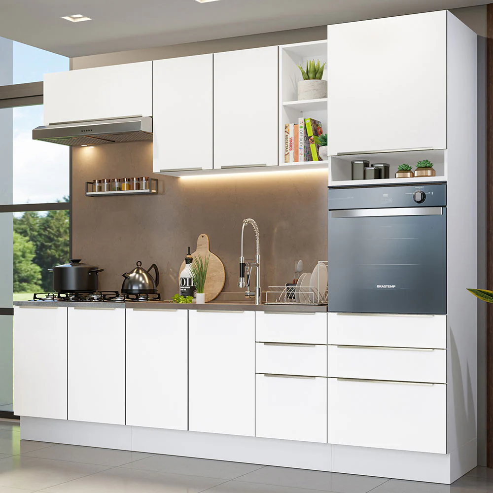 Combo Completo de Cocina 260 x 60 cm Blanco Aterciopelado Lux Madesa 08