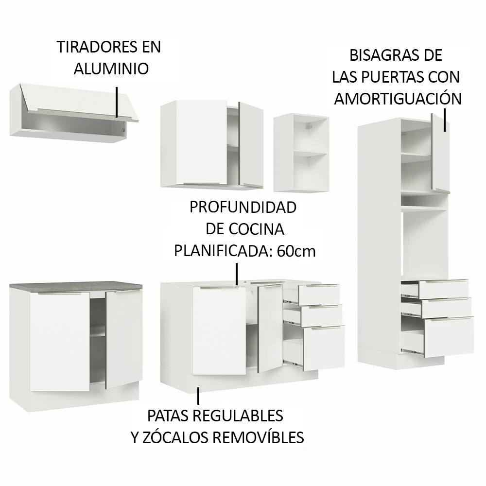Combo Completo de Cocina 260 x 60 cm Blanco Aterciopelado Lux Madesa 08 - Image 4