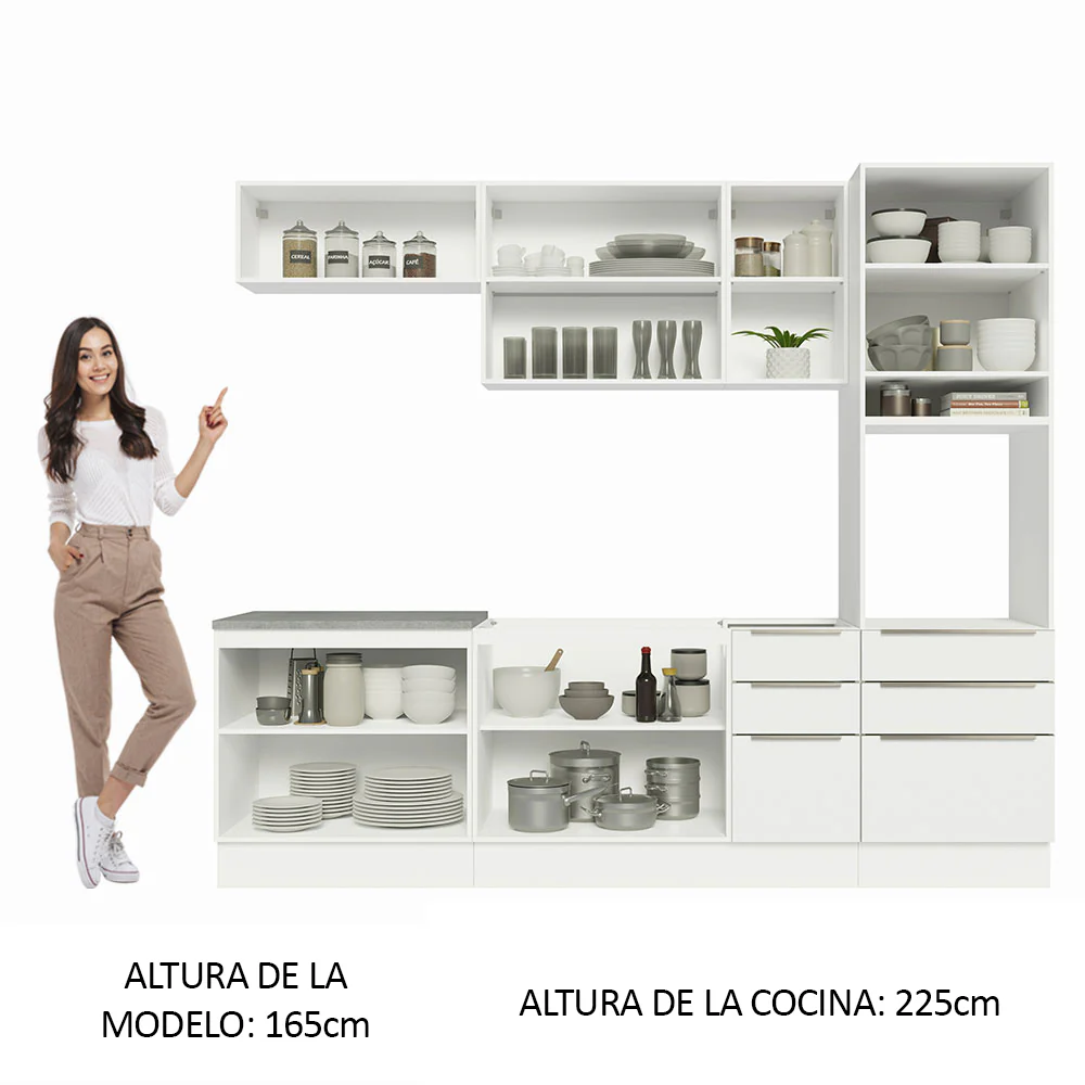 Combo Completo de Cocina 260 x 60 cm Blanco Aterciopelado Lux Madesa 08 - Image 5