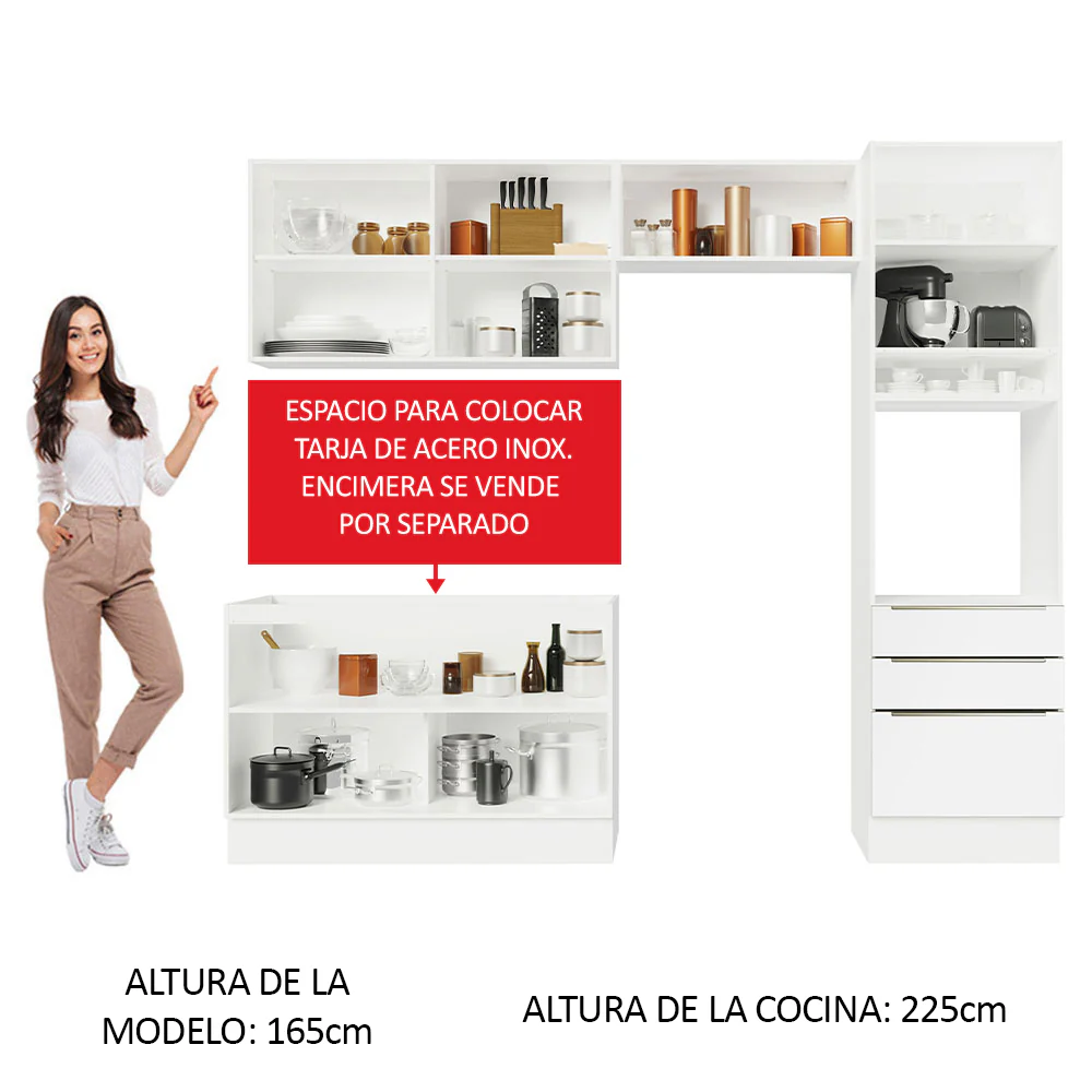 Combo Completo de Cocina 260 x 60 cm Blanco/Blanco Aterciopelado Lux Madesa 05 - Image 5