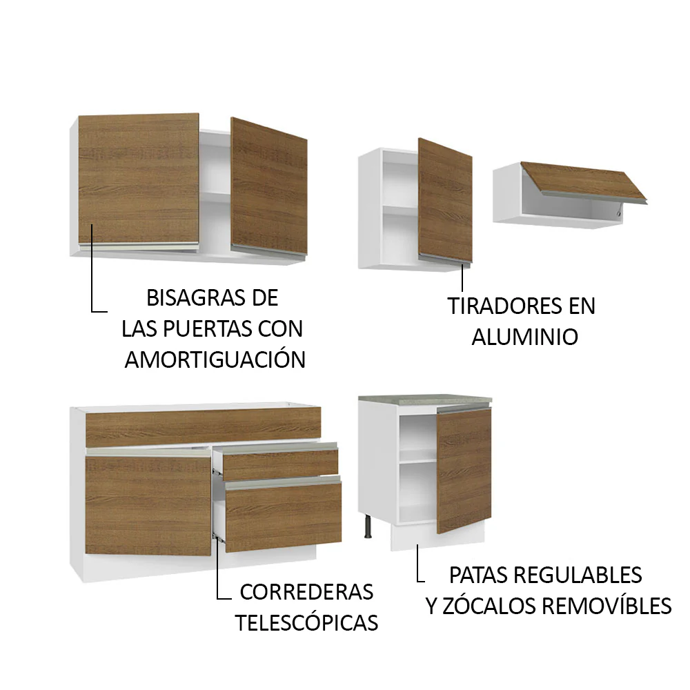 Combo completo de Cocina 260cm Blanco/Marrón Glamy Madesa 03 - Image 4