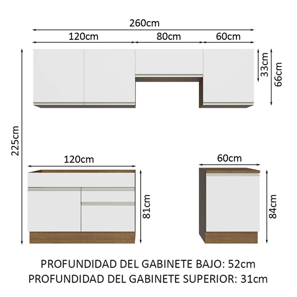 Combo completo de Cocina 260cm Marrón/Blanco Glamy Madesa 04 - Image 2