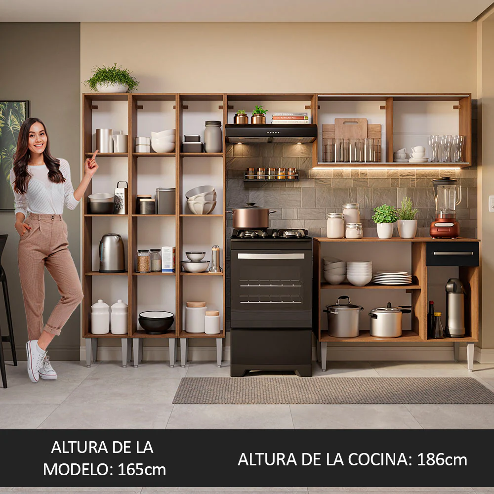Combo completo de Cocina 261cm Marrón/Negro Emilly Madesa 05 - Image 5