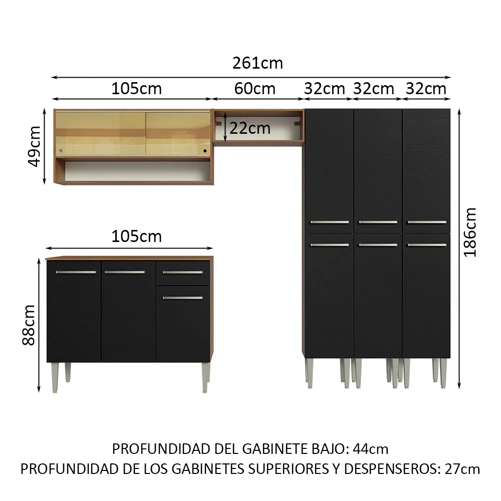 Combo completo de Cocina 261cm Marrón/Negro Emilly Madesa 08 - Image 2