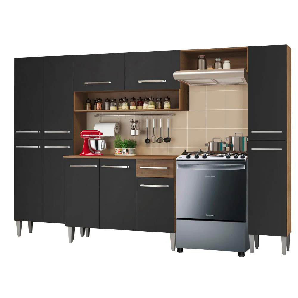 Combo completo de Cocina 261cm Marrón/Negro/Negro Emilly Hit Madesa 01 - Image 2