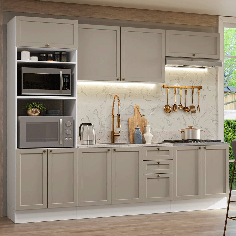 Combo completo de Cocina 270 cm Blanco/Crema Vik Madesa 01