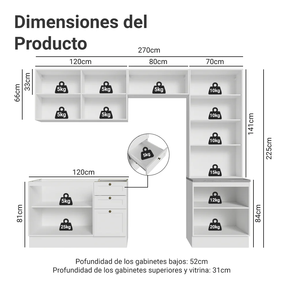 Combo completo de Cocina 270 cm Blanco Vik Madesa 06 - Image 2