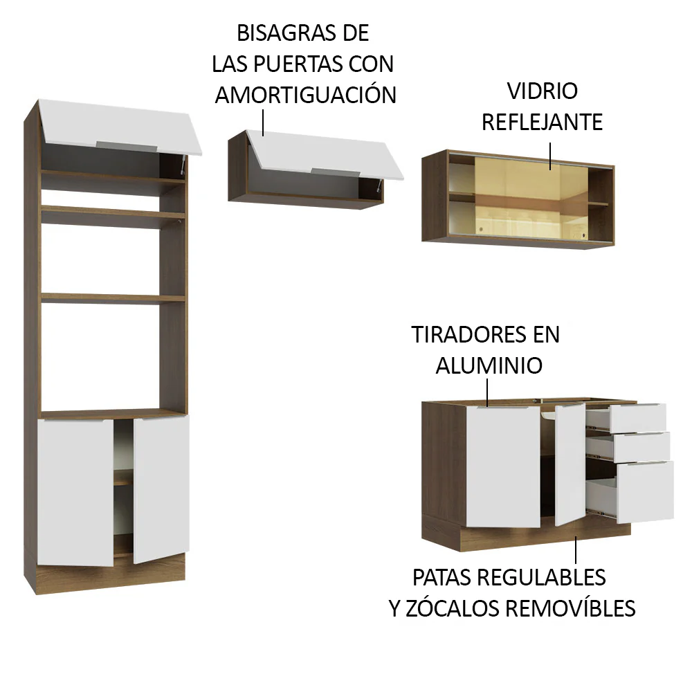 Combo Completo de Cocina 270 cm Marrón/Blanco Stella Madesa 06 - Image 4