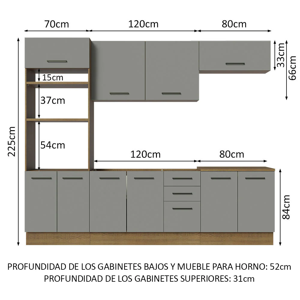 Combo Completo de Cocina 270 cm Marrón/Gris Agata Madesa 01 - Image 2
