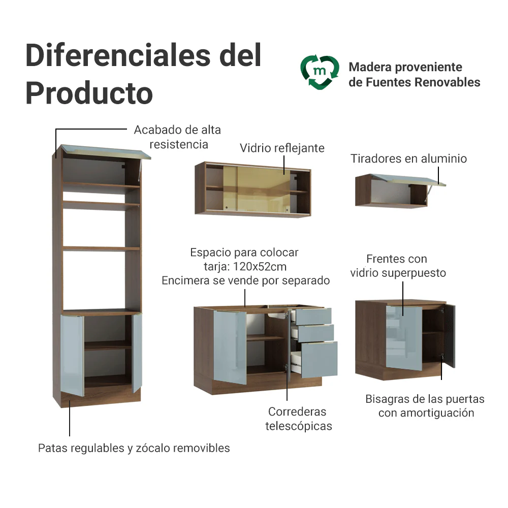 Combo completo de Cocina 270 cm Marrón/Gris Lux Madesa 05 - Image 4