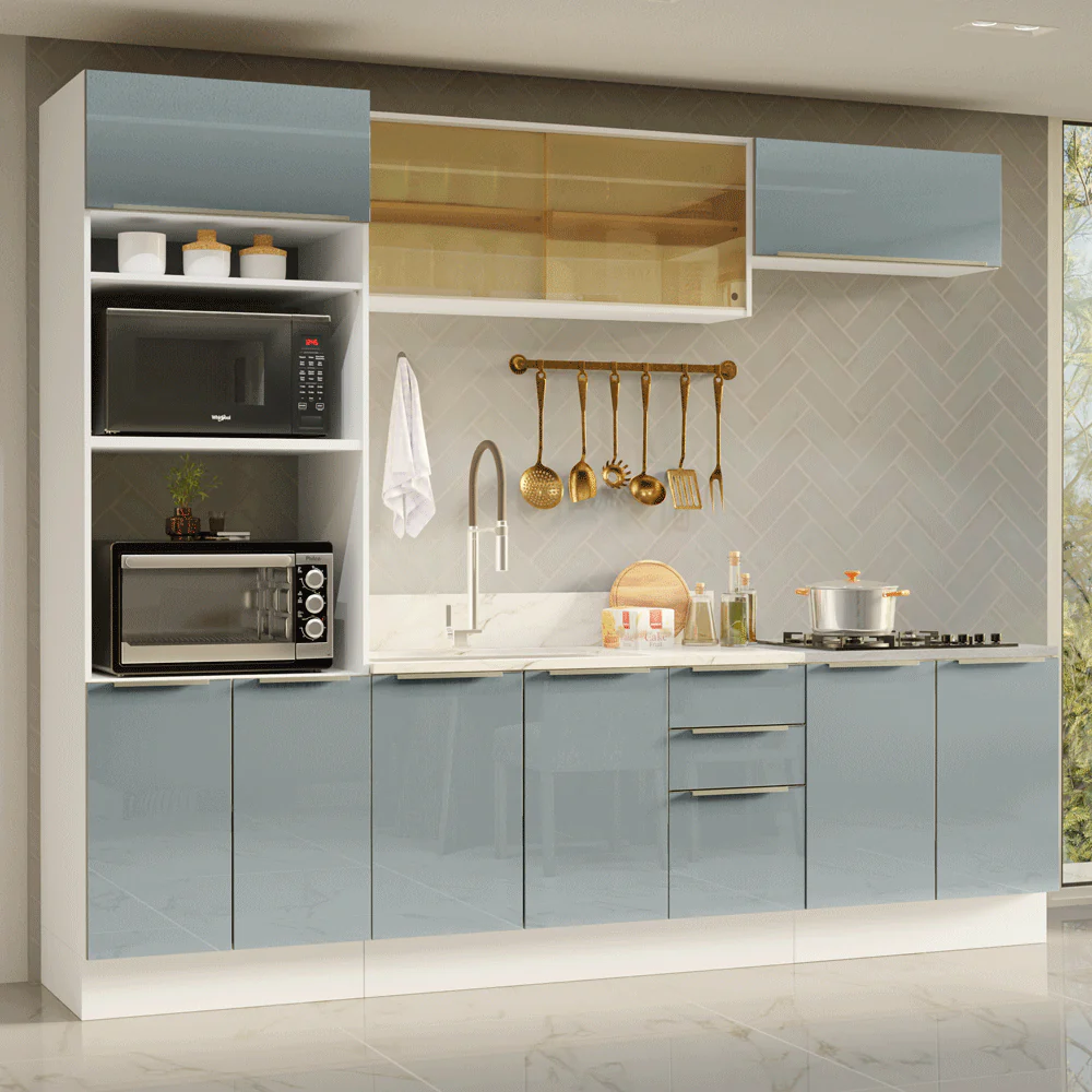 Combo Completo de Cocina 270 x 60 cm Blanco/Gris Lux Madesa 06
