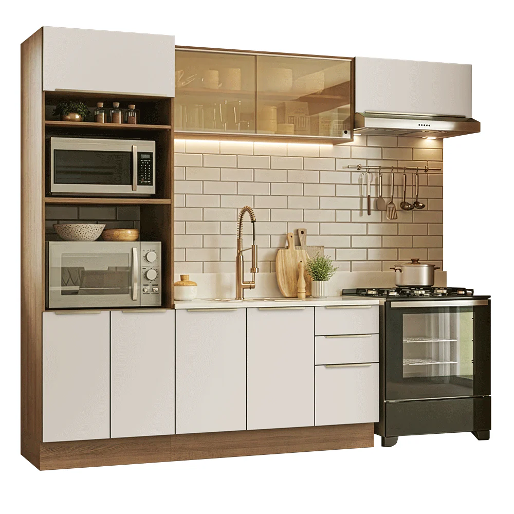 Combo completo de Cocina 270 x 60 cm Marrón/Blanco Aterciopelado Lux Madesa 08 - Image 3