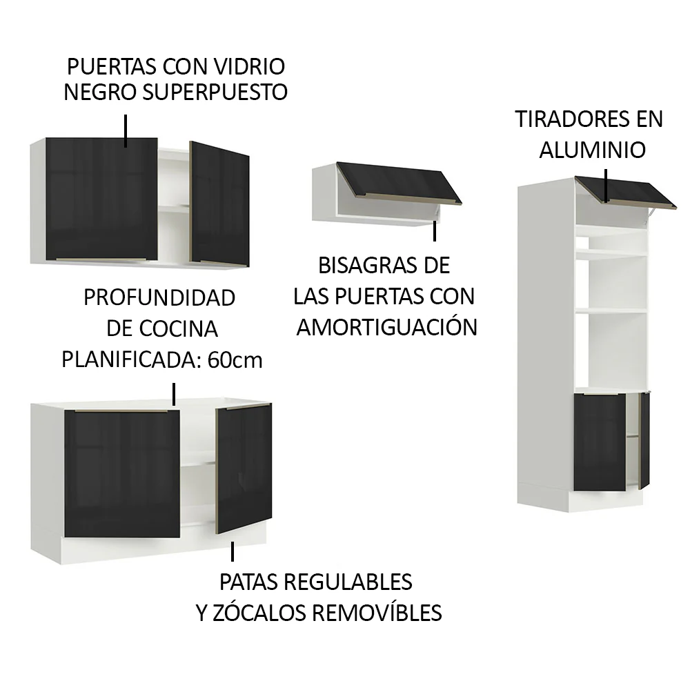 Combo completo de Cocina 270cm Blanco/Negro Lux Madesa 01 - Image 4