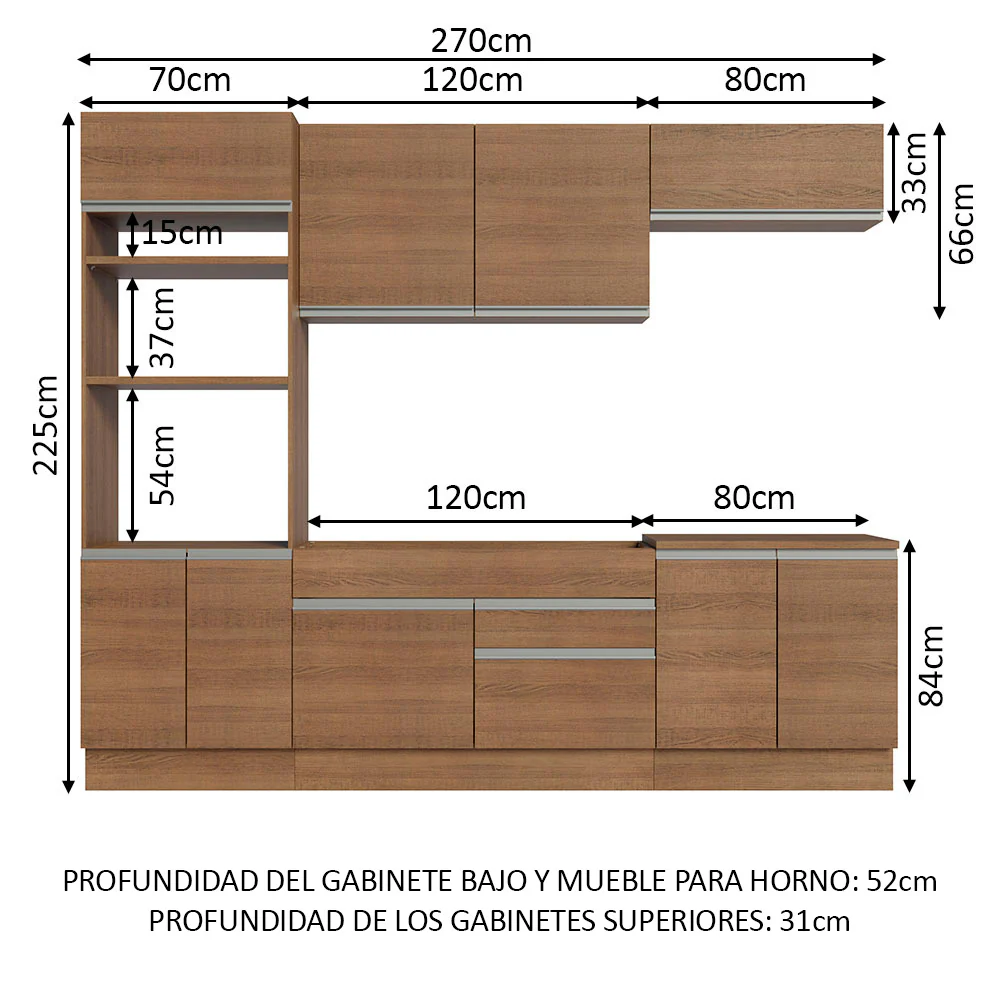 Combo completo de Cocina 270cm Marrón Glamy Madesa 13 - Image 2