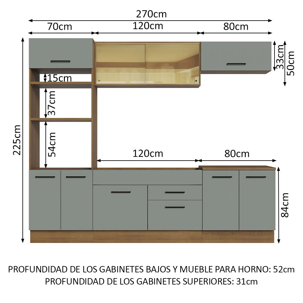 Combo completo de Cocina 270cm Marrón/Gris Agata 03 - Image 2