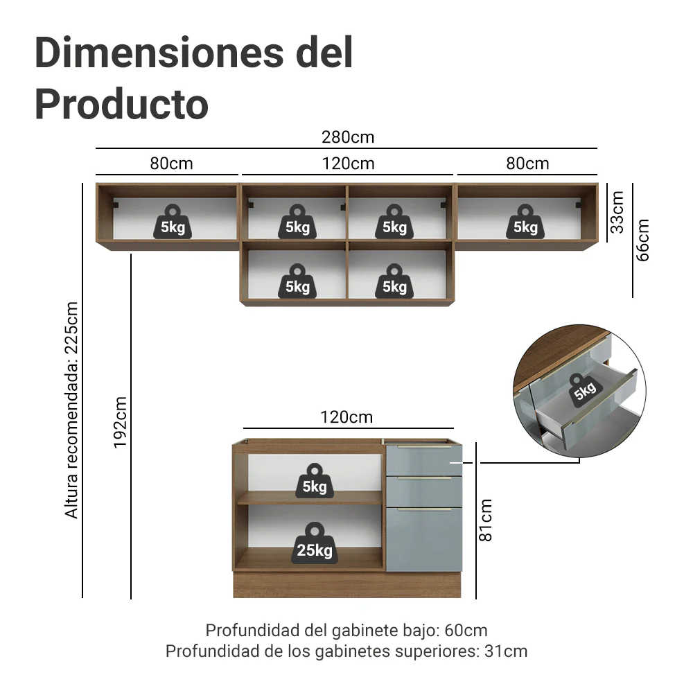 Combo completo de Cocina 280 x 60 cm Marrón/Gris Lux Madesa 02 - Image 2