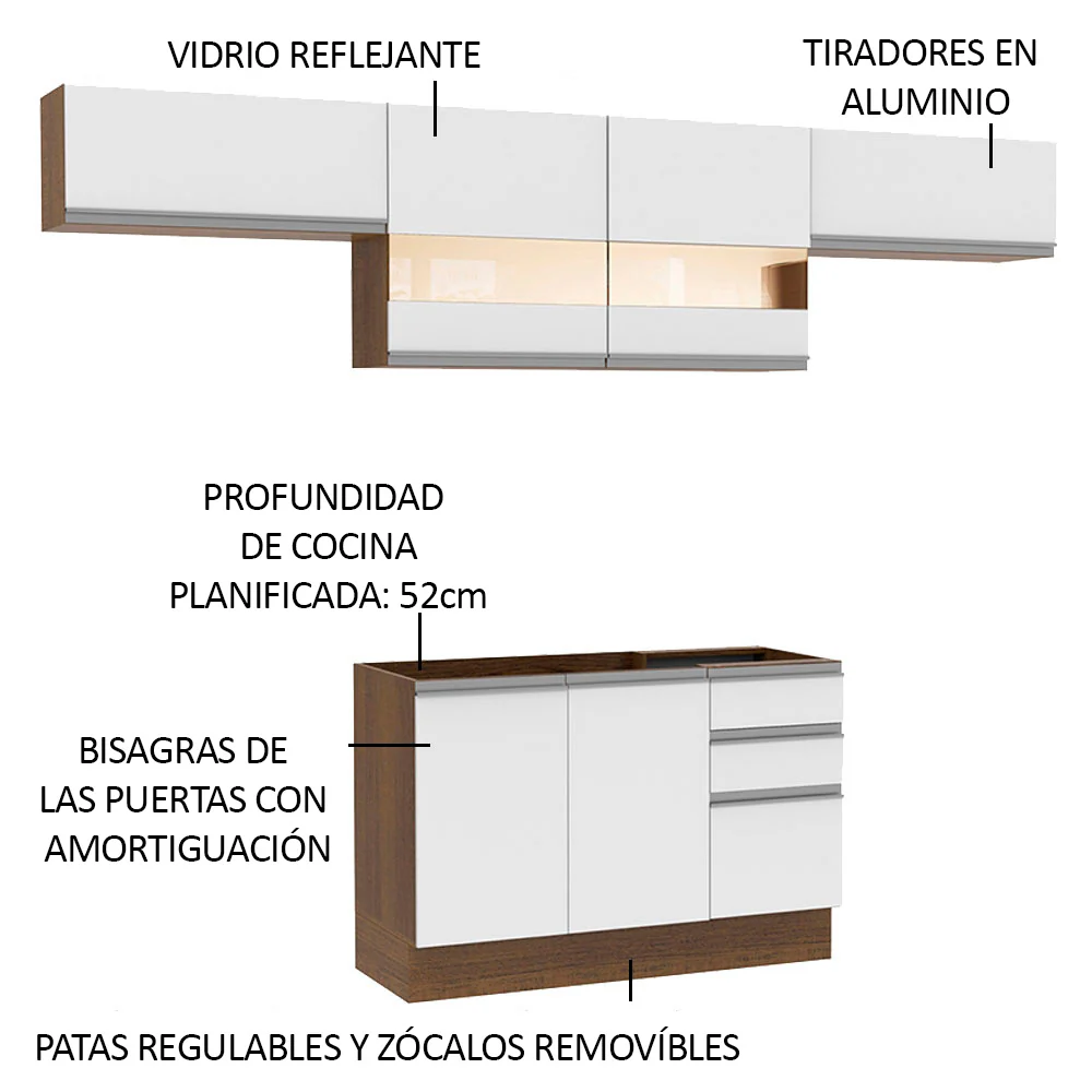 Combo completo de Cocina 280cm Marrón/Blanco Marina Madesa 01 - Image 4