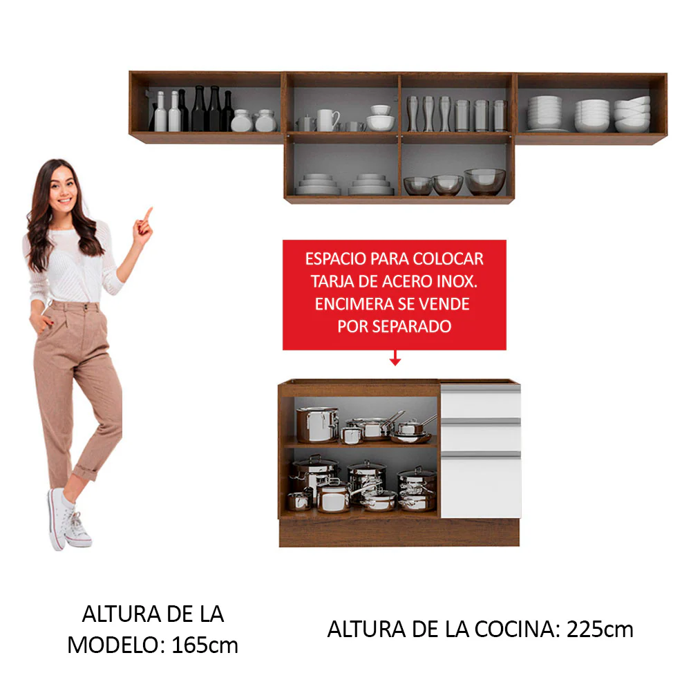 Combo completo de Cocina 280cm Marrón/Blanco Marina Madesa 01 - Image 5