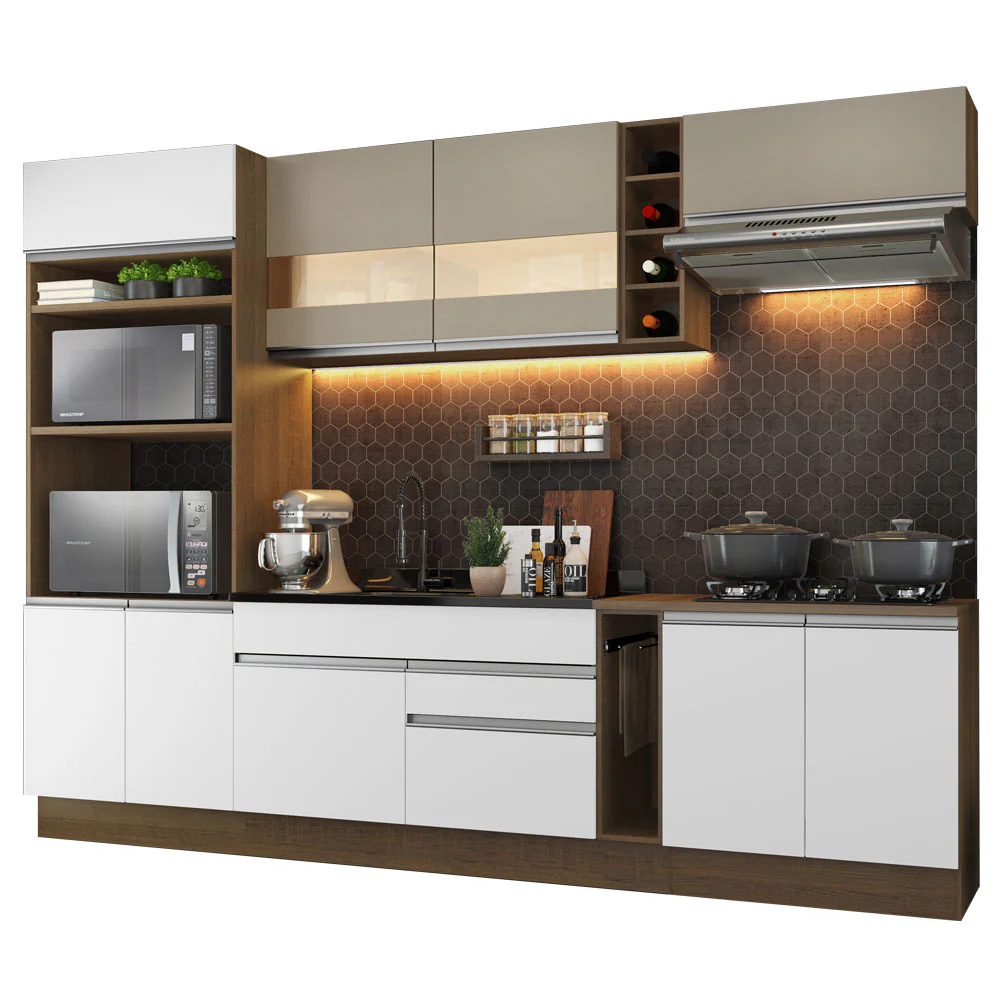 Combo Completo de Cocina 290cm Marrón/Blanco/Crema Vicenza Madesa - Image 3