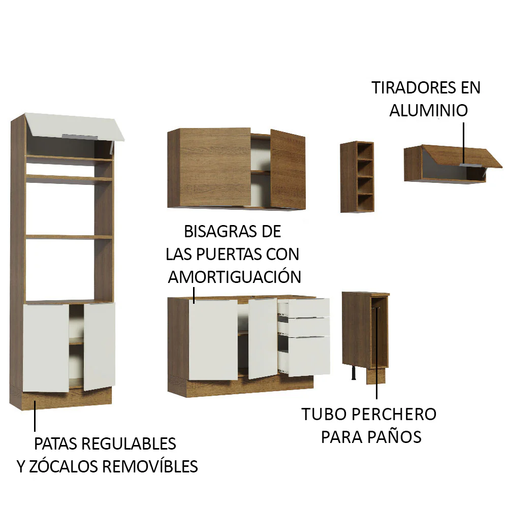 Combo Completo de Cocina 290cm Marrón/Blanco/Marrón Stella Madesa 02 - Image 4