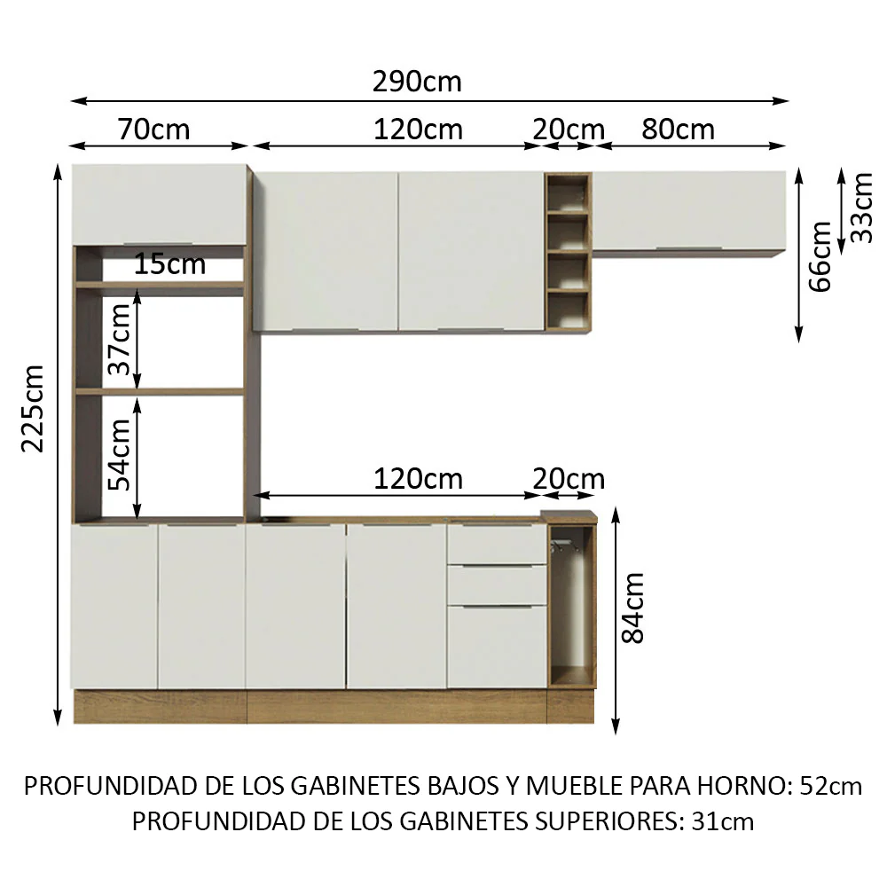 Combo Completo de Cocina 290cm Marrón/Blanco Stella Madesa 02 - Image 2