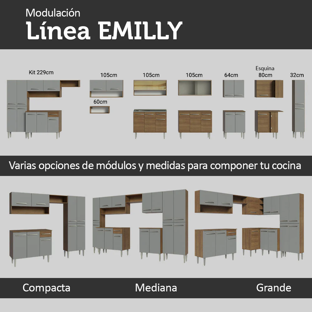 Combo completo de Cocina 293cm con Bacha de acero inoxidable Marrón/Gris Emilly Madesa 08 - Image 10