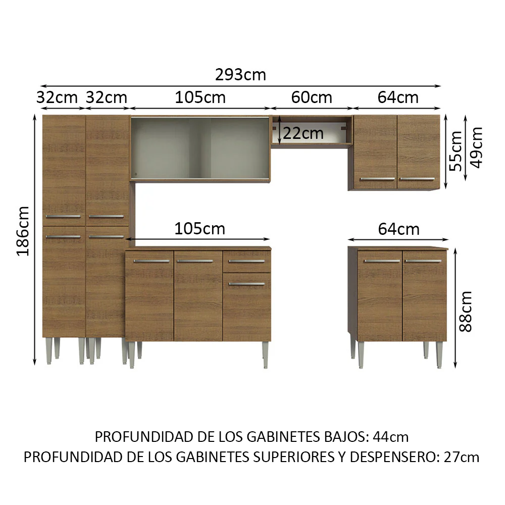 Combo completo de Cocina 293cm Marrón Emilly Madesa 04 - Image 2
