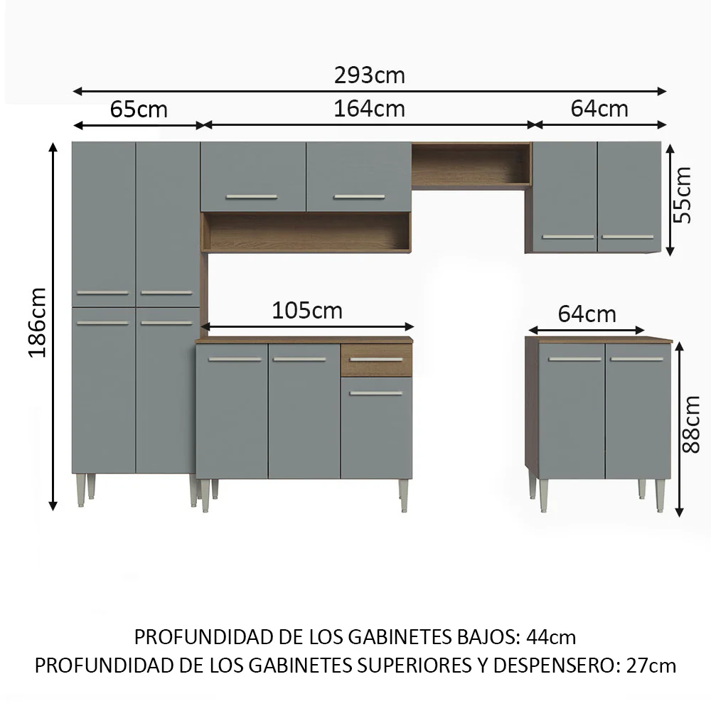 Combo completo de Cocina 293cm Marrón/Gris Emilly Madesa 02 - Image 3