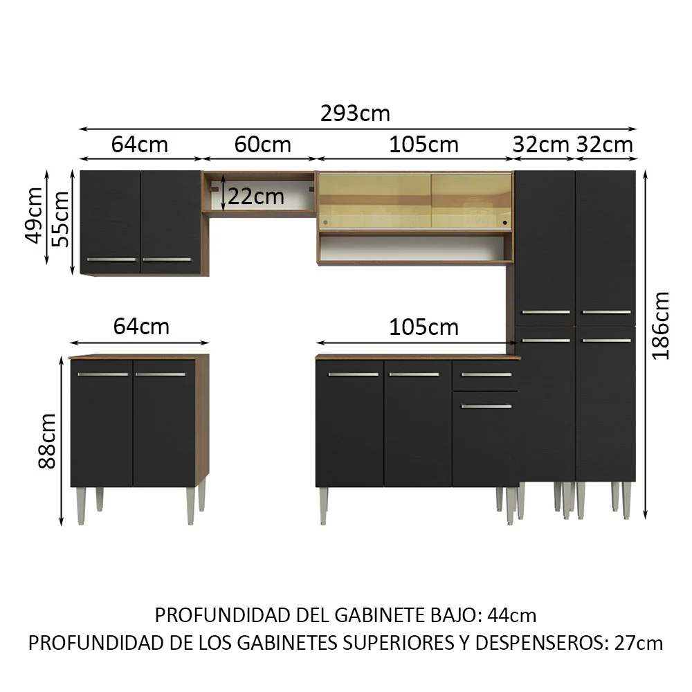 Combo completo de Cocina 293cm Marrón/Negro Emilly Madesa 03 - Image 3