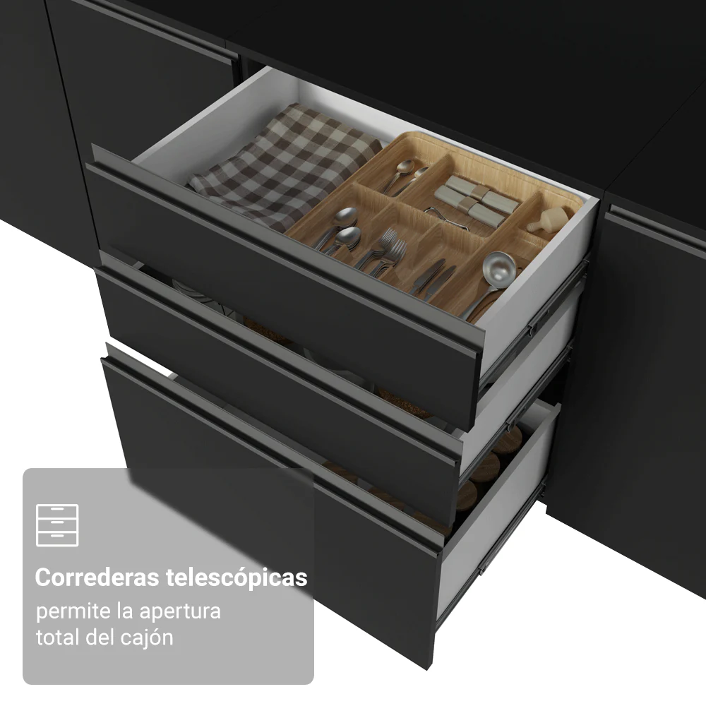 Combo Completo de Cocina 300 cm Flotante Negro Nice Madesa 10 - Image 6