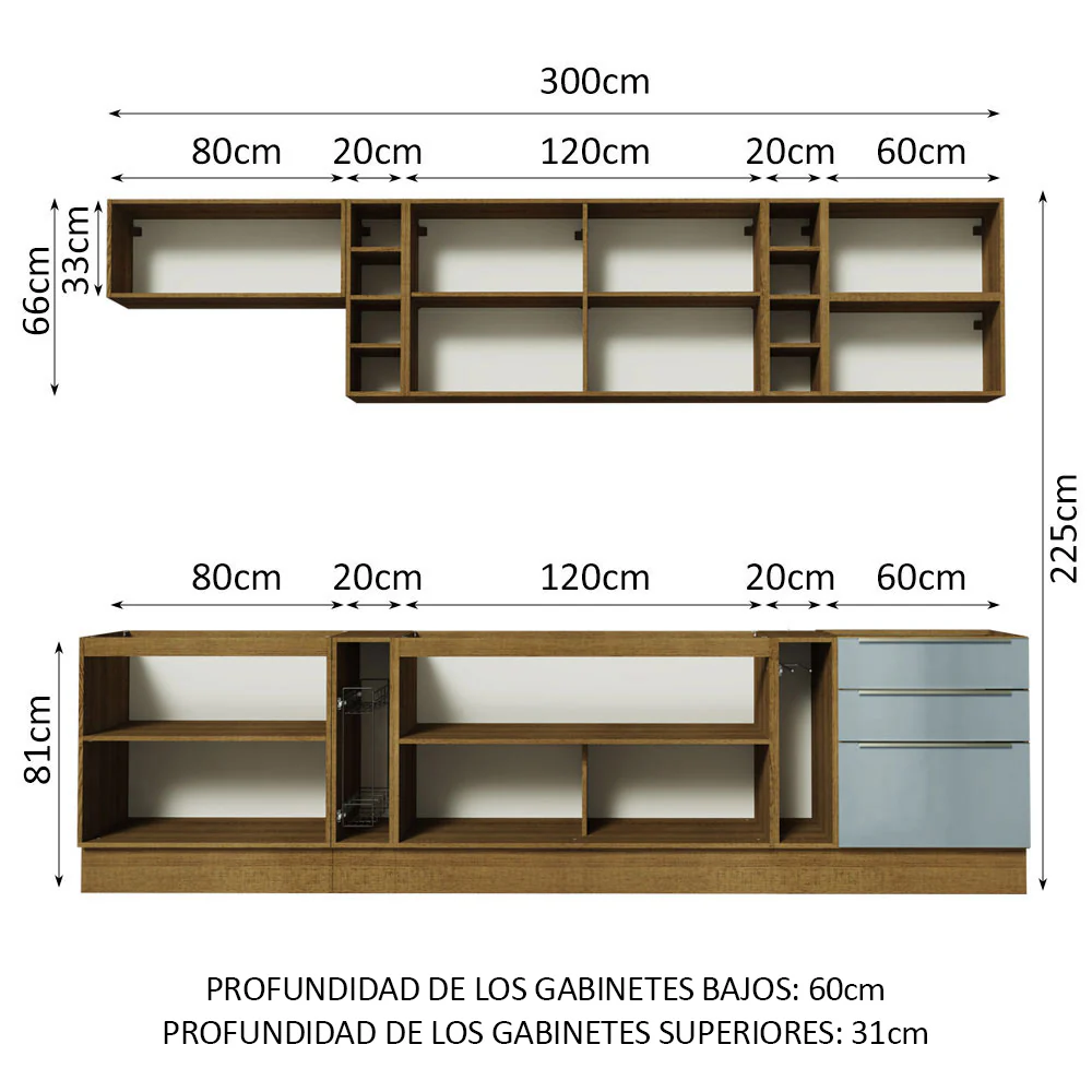Combo completo de Cocina 300cm Marrón/Gris Lux da Sabrina Madesa - Image 3