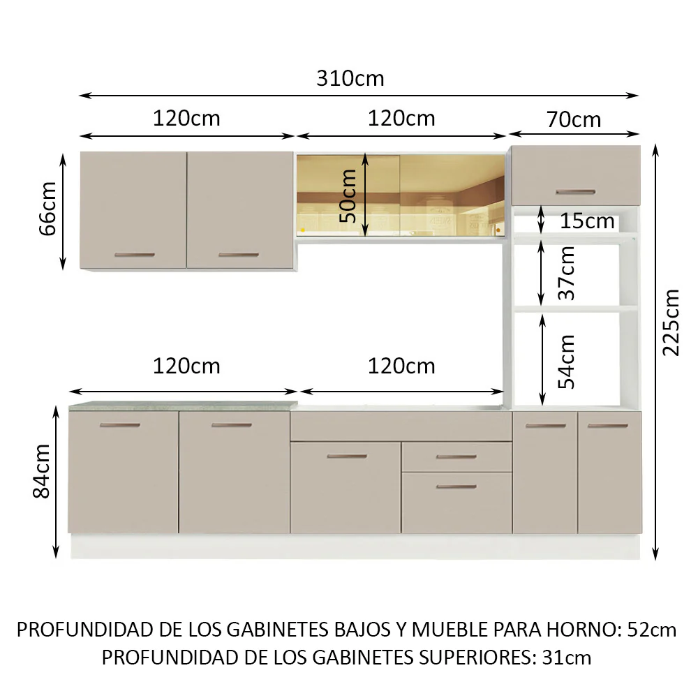 Combo completo de Cocina, 310 cm, Blanco/Crema Agata 01 - Image 2