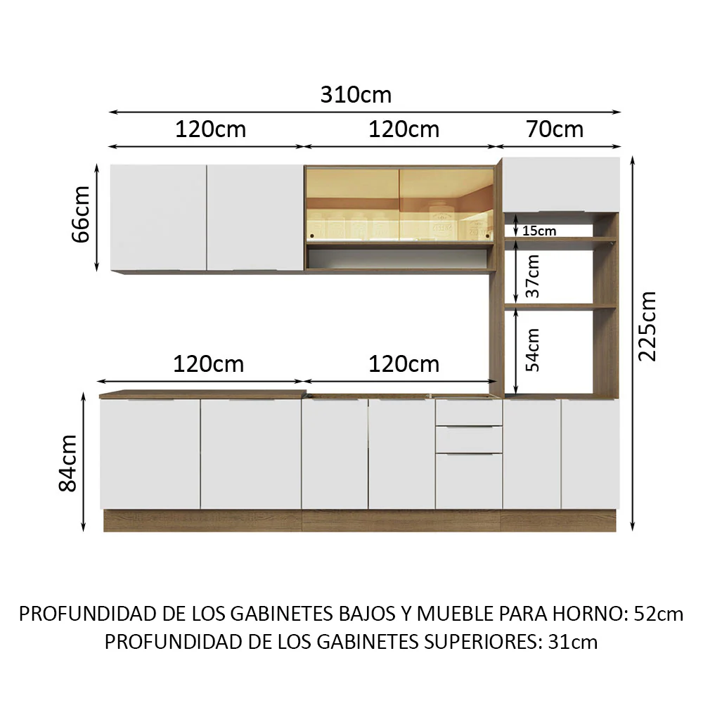 Combo Completo de Cocina 310 cm Marrón/Blanco Stella Madesa 02 - Image 2