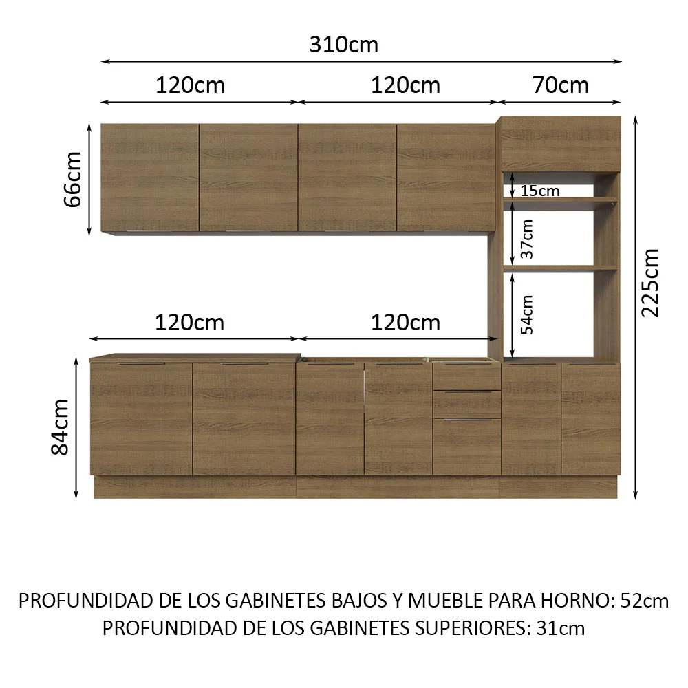 Combo Completo de Cocina 310 cm Marrón Stella Madesa 01 - Image 2