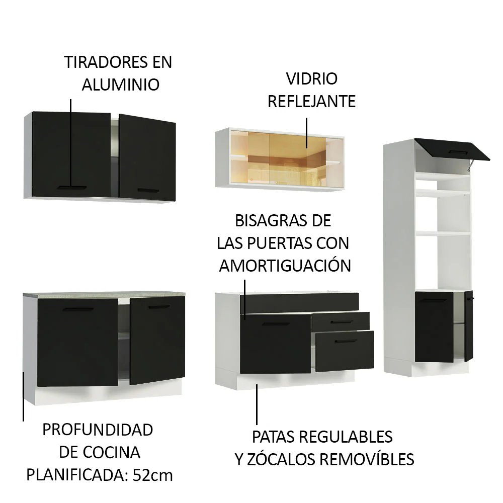 Combo completo de Cocina, 310cm, Blanco/Negro Agata 01 - Image 4