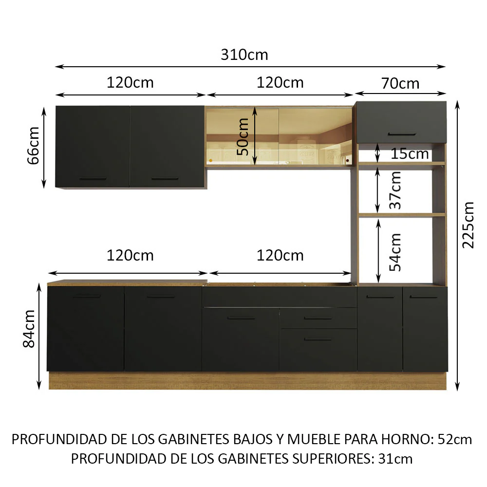 Combo completo de Cocina 310cm Marrón/Negro Agata 01 - Image 2